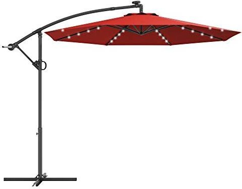 Mecale 10 Feet 360° Rotation Solar Powered Led Patio Offset Umbrella without Weight Base