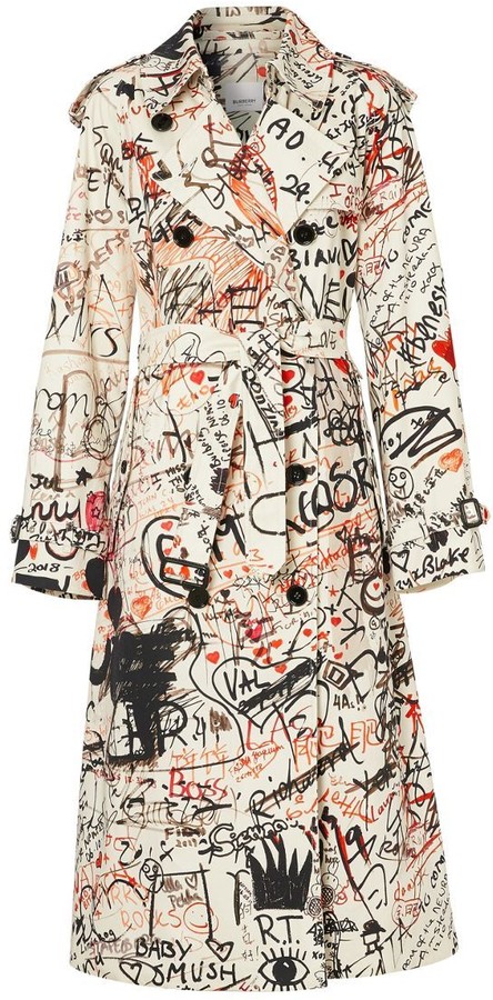 Burberry Graffiti Print Cotton Gabardine Trench Coat ShopStyle
