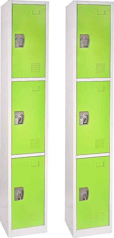 AdirOffice 72'' 3-Tier Green Storage Locker, 2/Pack (629-203-GRN-2PK)
