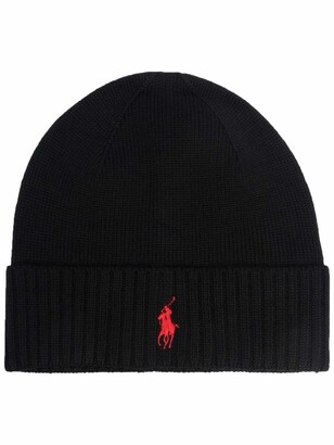 ralph lauren beanie black and red