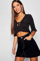 Thumbnail for your product : boohoo Petite Polka Dot Plisse Frill Detail Top