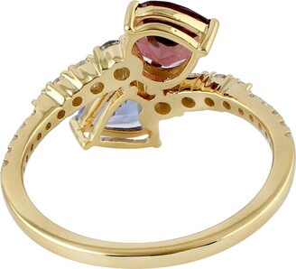 Artisan Pink Tourmaline Tanzanite 18K Yellow Gold Pave Diamond Heart Ring Jewelry