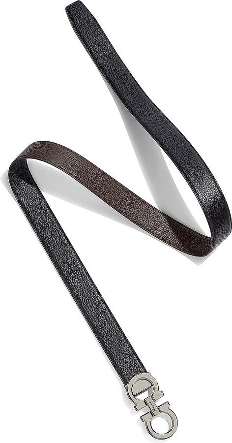 Ferragamo Men's Double Gancini Buckle Adjustable Cut-to-Size Reversible Belt - Nero Hickory - Size 38