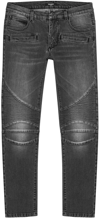 Balmain KIDS Grey panelled skinny biker jeans (12-16 years) - ShopStyle