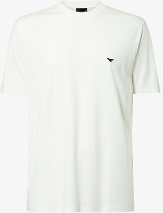 Emporio Armani Mens Off White Logo-Embroidered Stretch-Jersey T-Shirt M