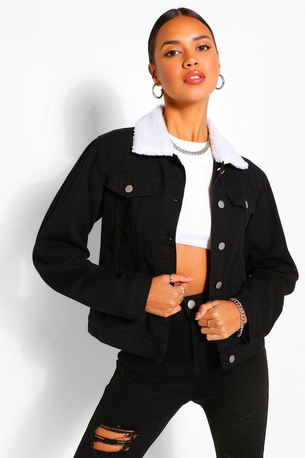 black denim fur lined jacket