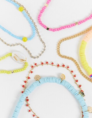 ASOS Curve ASOS DESIGN Curve pack of 8 anklets in mixed beaded designs