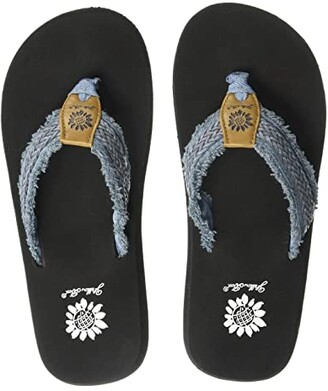 yellow box blue sequin flip flops
