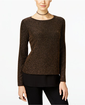 INC International Concepts Petite Metallic Knit Layered-Look Top, Only at Macy's