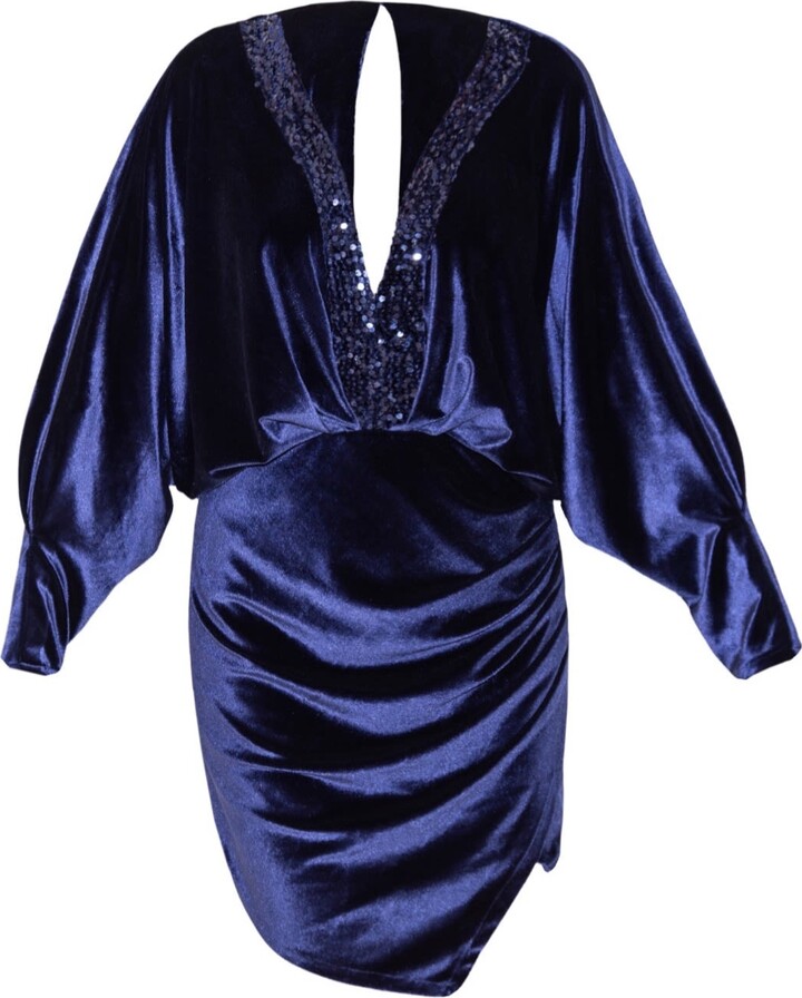 Otthie Mini Draped Velvet Dress Navy Blue