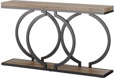 17 Stories Industrial Console Table 55\ - Narrow Long Entryway Sofa Table With Geometric Metal Frame & Vintage Grey Wood Top