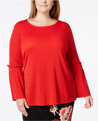 Alfani Plus Size Ribbed Bell-Sleeve Top, Created for Macy's