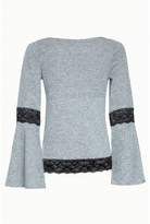 Thumbnail for your product : Select Fashion Fashion Womens Grey Lace Insert Flare Sleeve Cut And Sew Top - size 6
