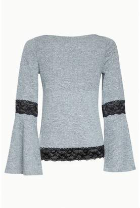 Select Fashion Fashion Womens Grey Lace Insert Flare Sleeve Cut And Sew Top - size 6