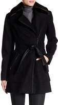 Thumbnail for your product : GUESS Faux Fur Collar Asymmetric Belted Wool Blend Coat
