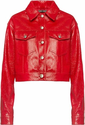 cropped leather jacket red