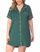 Thumbnail for your product : IN'VOLAND Women's Plus Size Nightgowns Short Sleeve Pajama Dress V Neck Button Down Nightshirt Sleepwear Solid Black