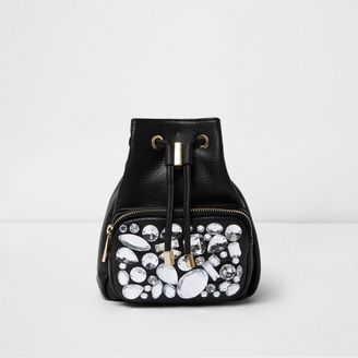 River Island Womens Black gem embellished mini backpack