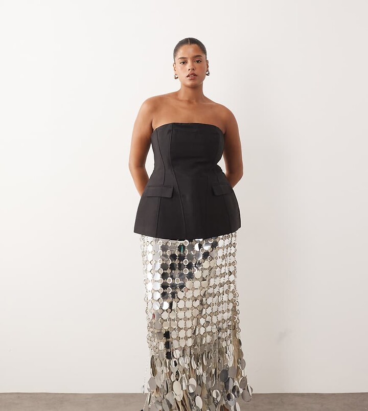 ARRANGE Curve heavy bonded satin sculpted bandeau top in black