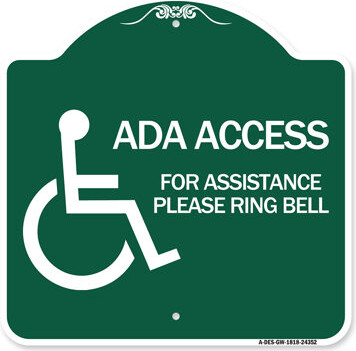 Signmission Designer Series Sign - ADA Access For Assistance Ring Bell (With New Isa Symbol) | Green & White 18" X 24" Heavy-Gauge Aluminum Architectu