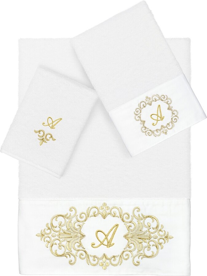 Linum Home Textiles 3Pc 100% Turkish Cotton Monogram Embellished Towel Set