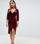 Thumbnail for your product : TFNC Petite velvet midi wrap dress in burgundy