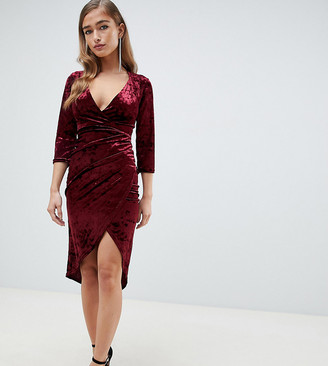 TFNC Petite velvet midi wrap dress in burgundy