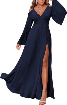Navy Blue Evening Gowns With Sleeves 2025