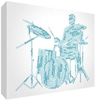 Camilla And Marc Feel Good Art Premium Gallery-Wrapped Box Canvas with Solid Front Panel in Unique Typographic Male Drummer Design, Black/Multi-Colour, 2X-Large, 115 x 78 x 3 cm