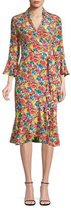 Michael Kors Collection V-Neck Floral Drape Dress