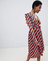 Thumbnail for your product : Glamorous Petite midi dress with tie waist and split front in stripe