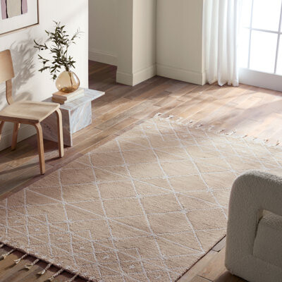 Nikki Chu Mildura Rectangle Geometric Hand Tufted Wool Area Rug in White/Ivory