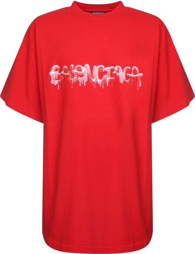 Buy Balenciaga Red Distressed Boxy Logo T-shirt - Complete Price At 18% Off