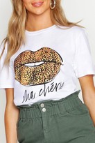 Thumbnail for your product : boohoo Leopard French Slogan Lips T-Shirt