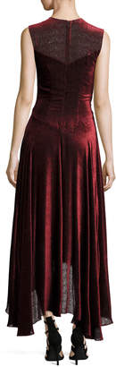 Pebbled Burnout Velvet Ruched Dress, Black/Red