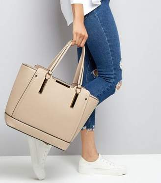 New Look Shell Pink Metal Trim Structured Tote Bag