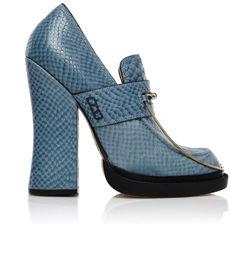 Ellery Adele Snake Embossed Leather Loafer Heel Blue