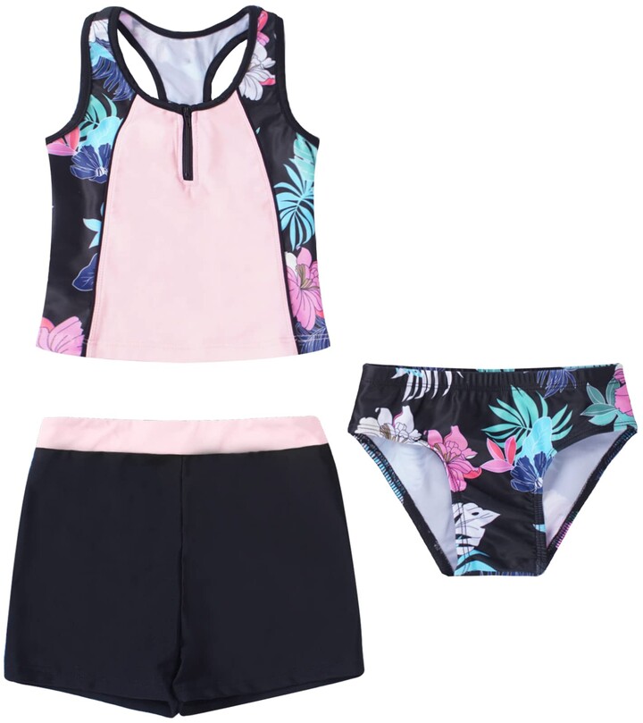YUUMIN Kids Girls Rash Guard Swimsuit 3 Pieces Racerback Tankini Swim