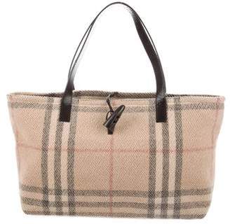 Burberry Leather-Trimmed Check Tote