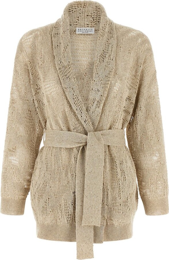 Brunello Cucinelli Crochet Belted Cardigan