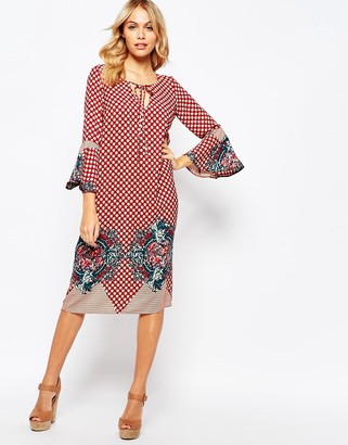 Love Midi Dress with Bell Sleeves in Placement Print