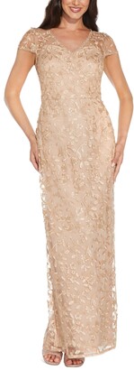 Adrianna Papell Embroidered Metallic Gown