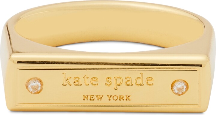Kate Spade Gold-Tone Pave Logo Bar Ring - Clear/gold