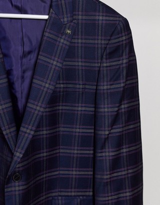 Burton Menswear Big & Tall skinny suit jacket in navy tartan