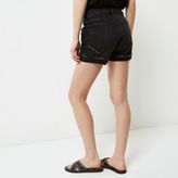 Thumbnail for your product : River Island Womens Washed black frayed patch boyfriend shorts