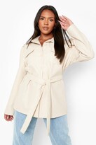 Thumbnail for your product : boohoo Plus Belted Faux Leather Shacket