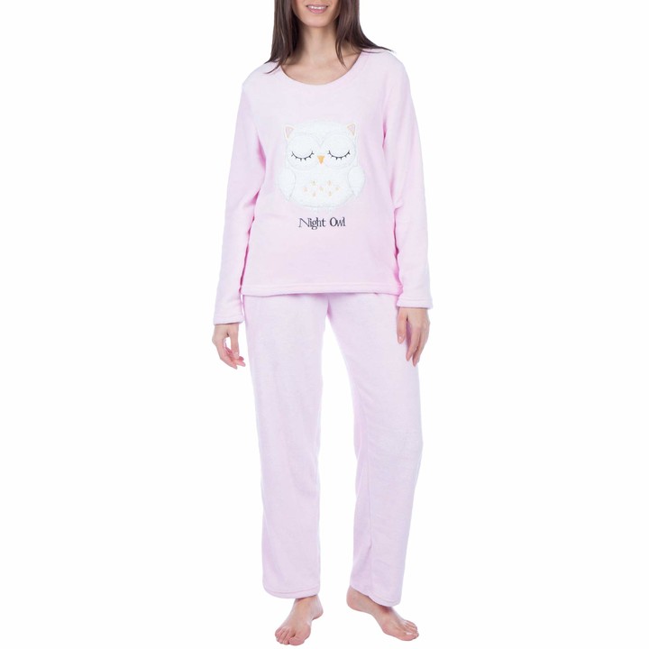 Ladies Women Fleece Selena 2 Piece Pyjamas Pink PJs Set Nightdress Size Large 
