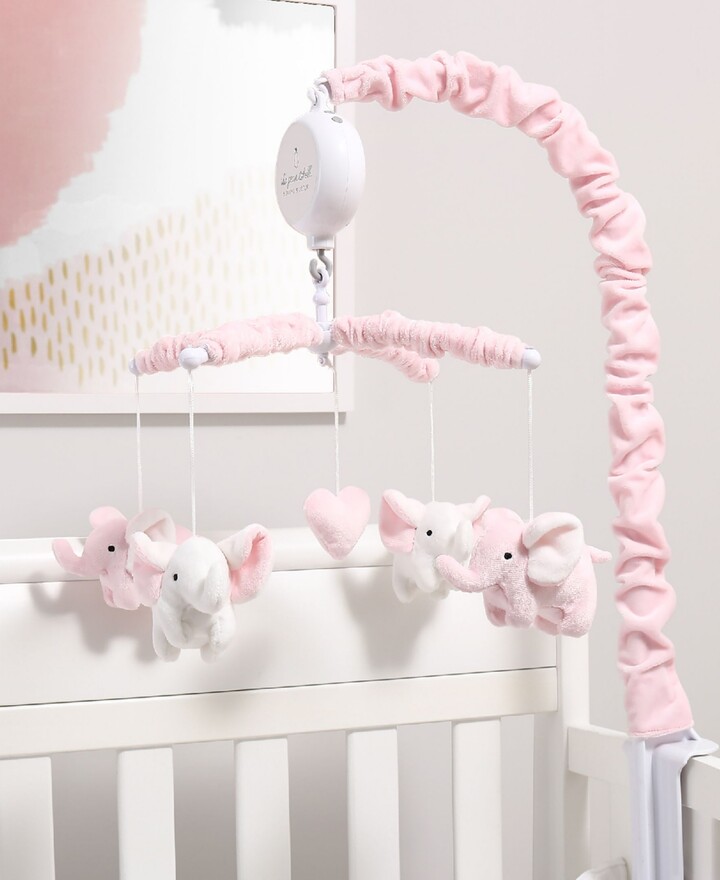The Peanut Shell The Baby Crib Mobile for Girls, Pink Elephant, Musical - Pink/white/grey