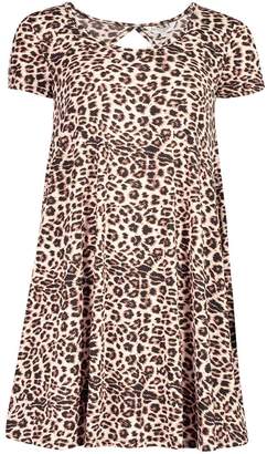 boohoo Leopard Print Jersey Swing Dress