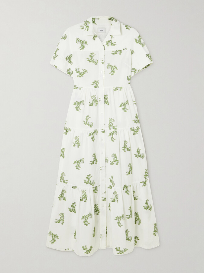Erdem Embroidered Gathered Cotton Fil Coupé Midi Dress - Neutrals